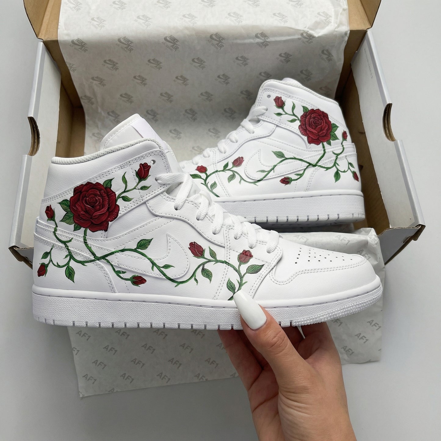 Red Green Rose Vines Custom AJ 1s Shoes