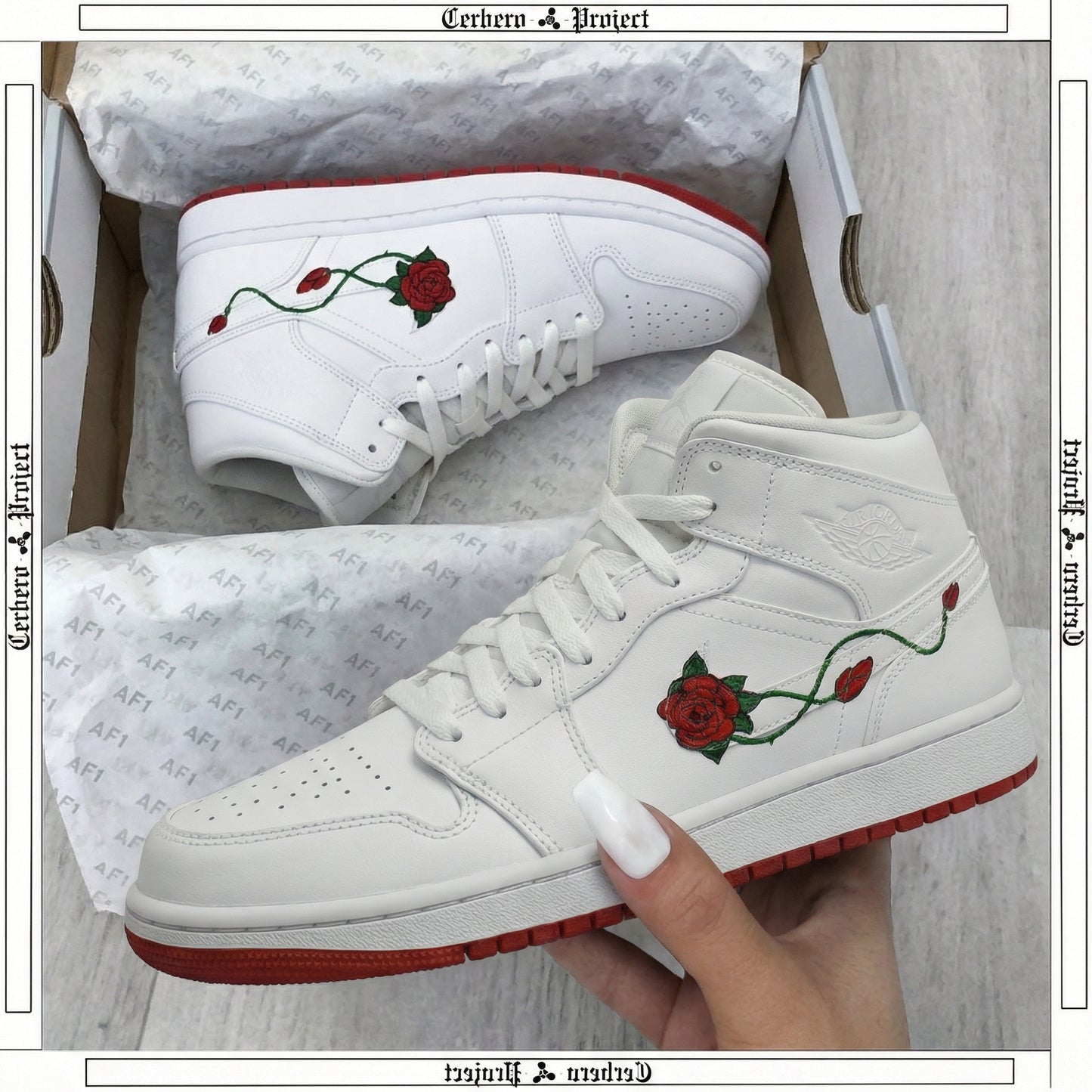Red Green Roses Vine Custom AJ 1s Shoes