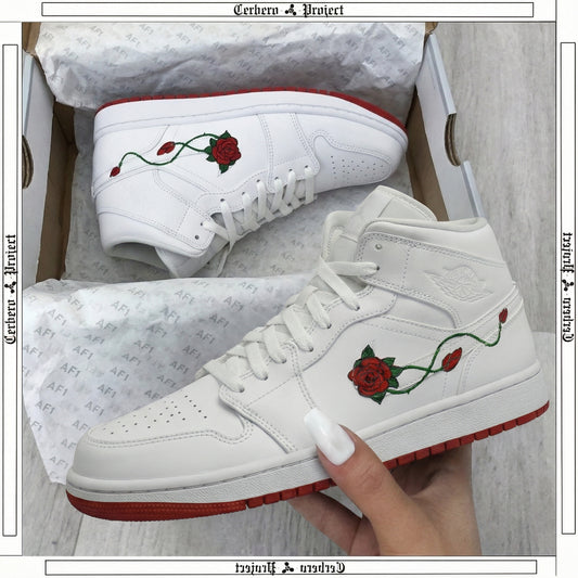 Red Green Roses Vine Custom AJ 1s Shoes