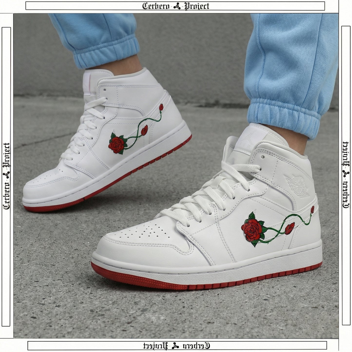 Red Green Roses Vine Custom AJ 1s Shoes