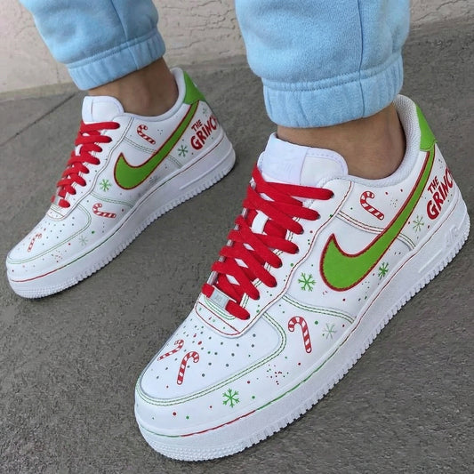 Red Green The Grinch Candy Canes Snowflakes Custom AF 1s Shoes