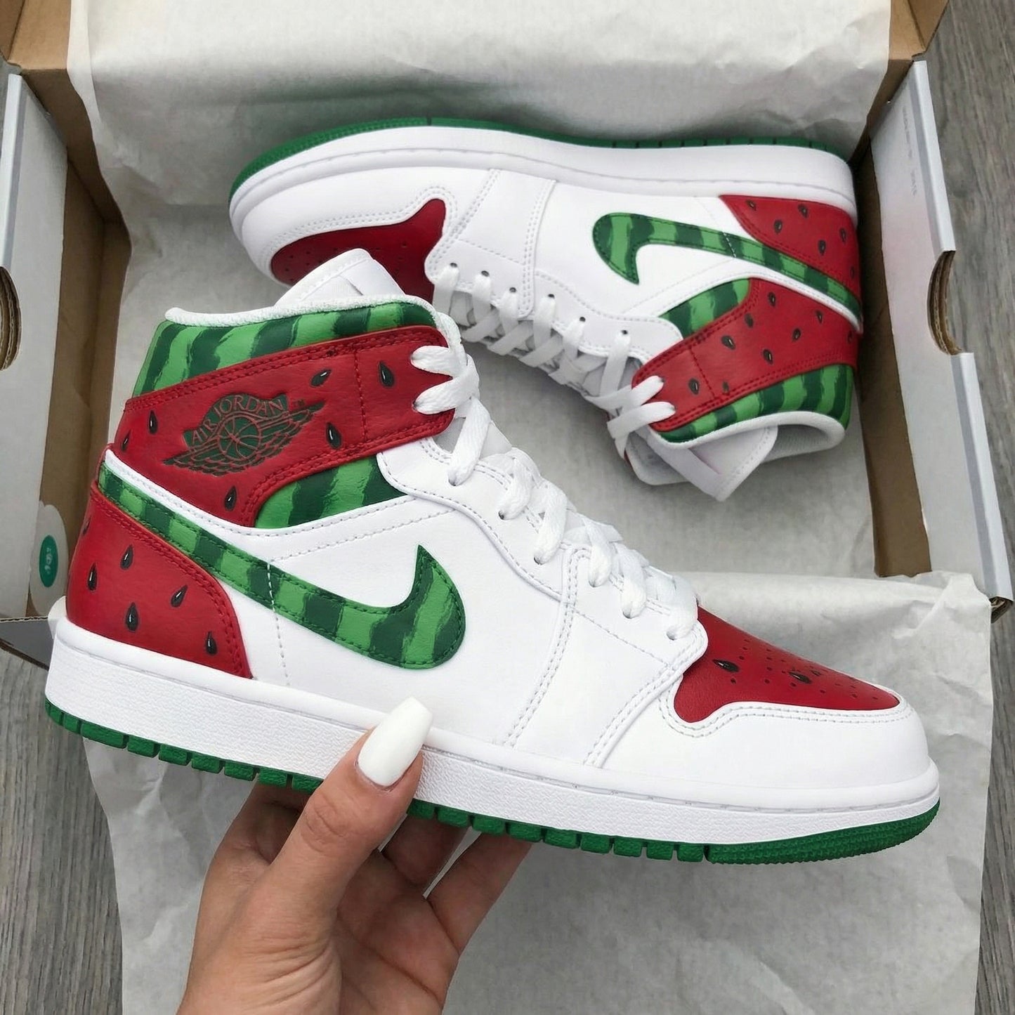 Red Green Watermelon Custom AJ 1s Shoes
