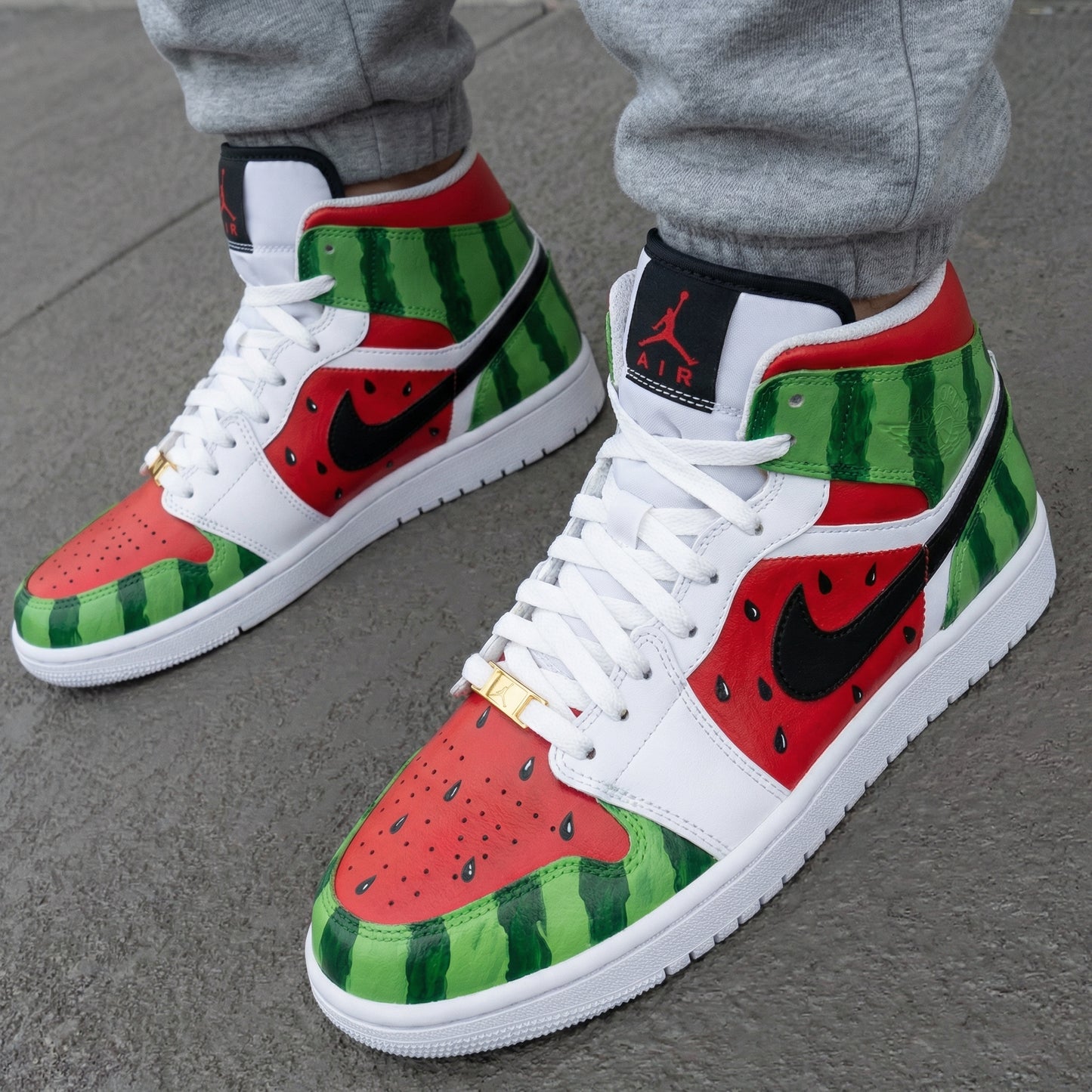 Red Green Watermelon Pattern Custom AJ 1s Shoes