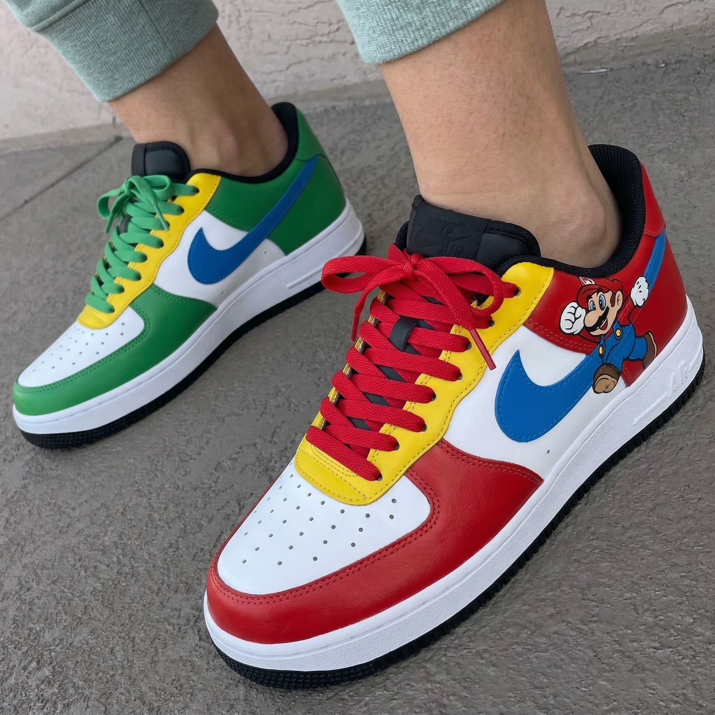 Red Green Yellow Blue Mario Luigi Cartoon Custom AF 1s Shoes