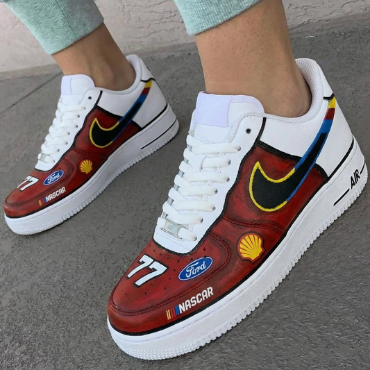 Red NASCAR Theme Custom AF 1s Shoes