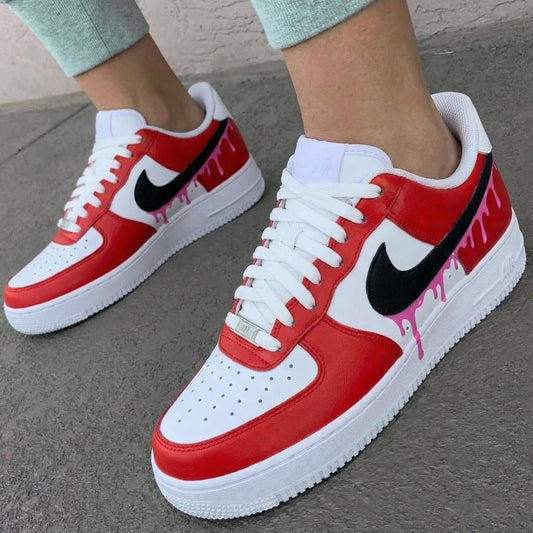 Red Pink Drip Custom AF 1s Shoes