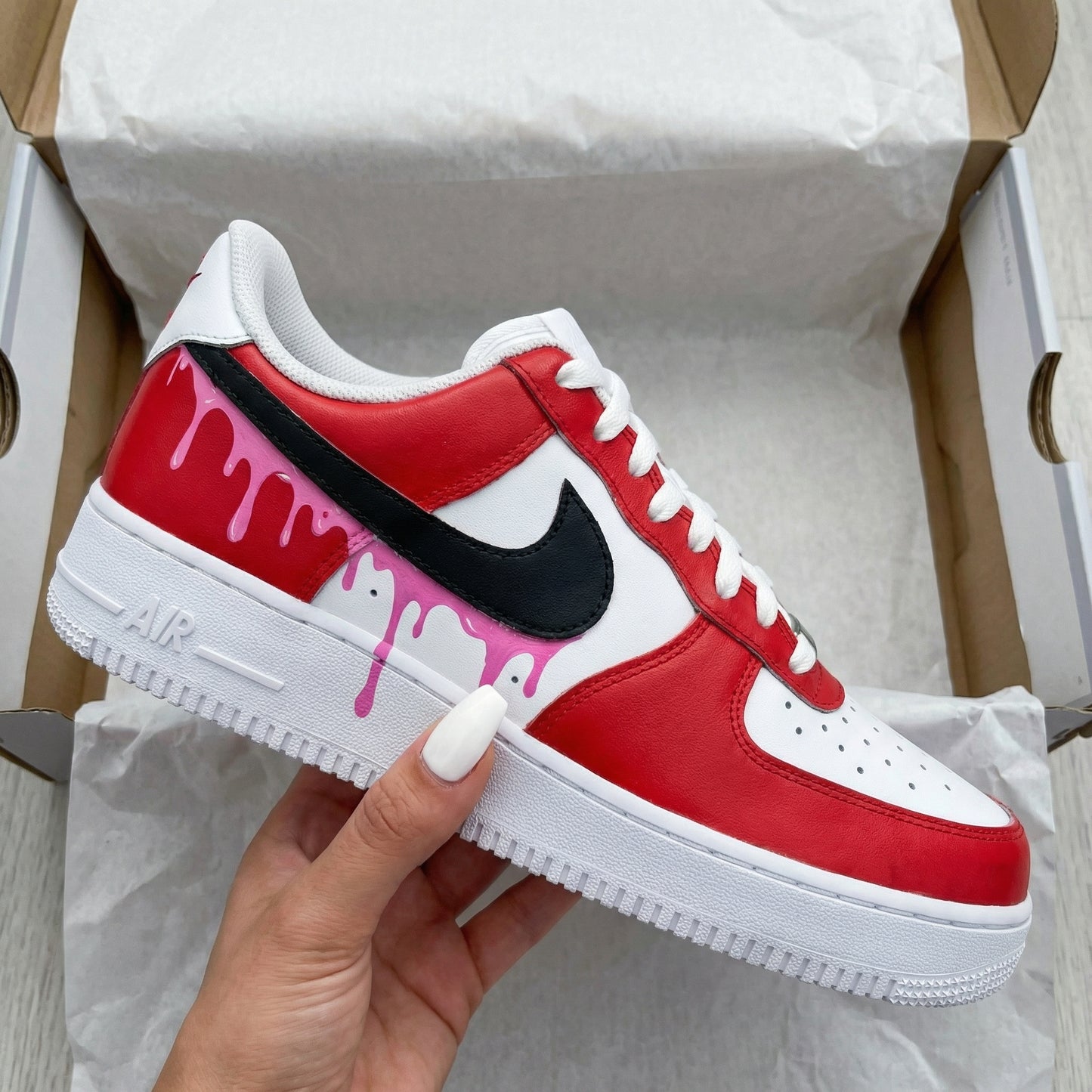 Red Pink Drip Custom AF 1s Shoes