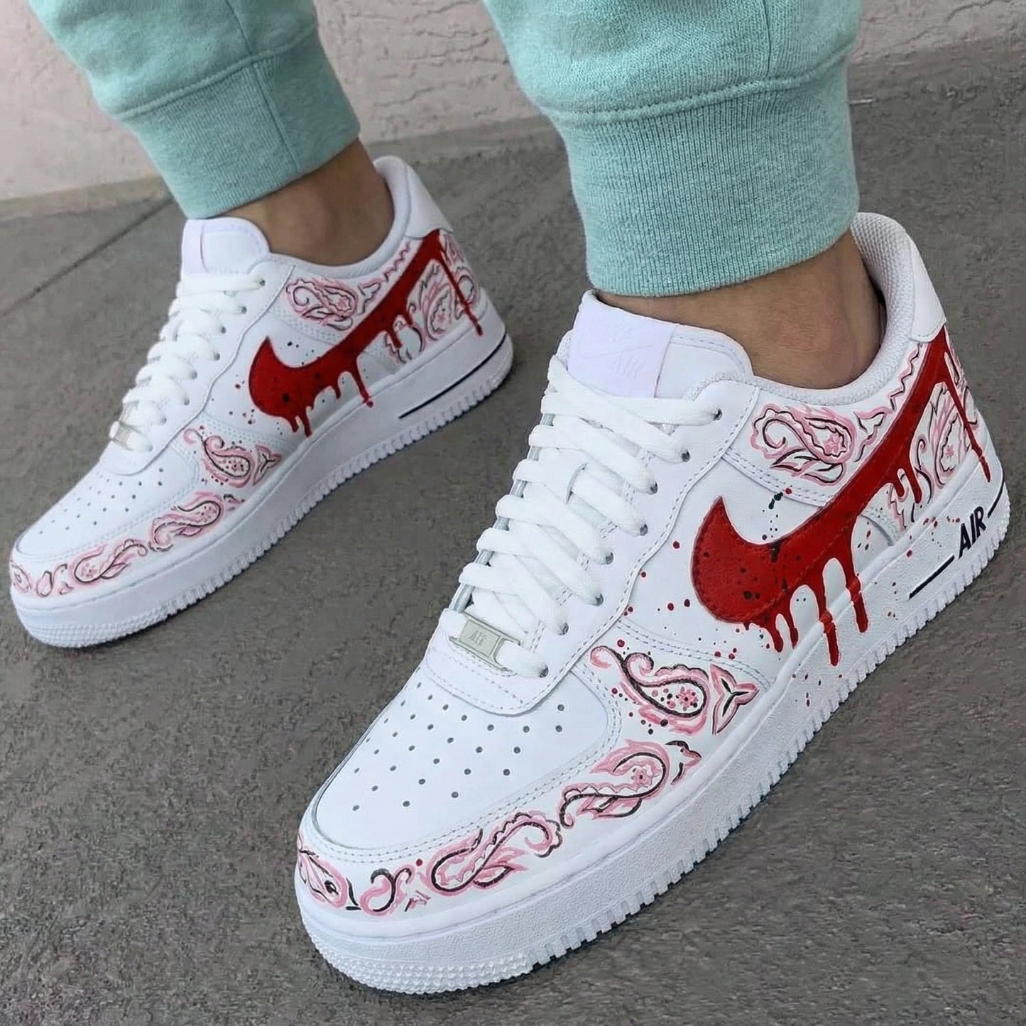 Red Pink Paisley Custom AF 1s Shoes