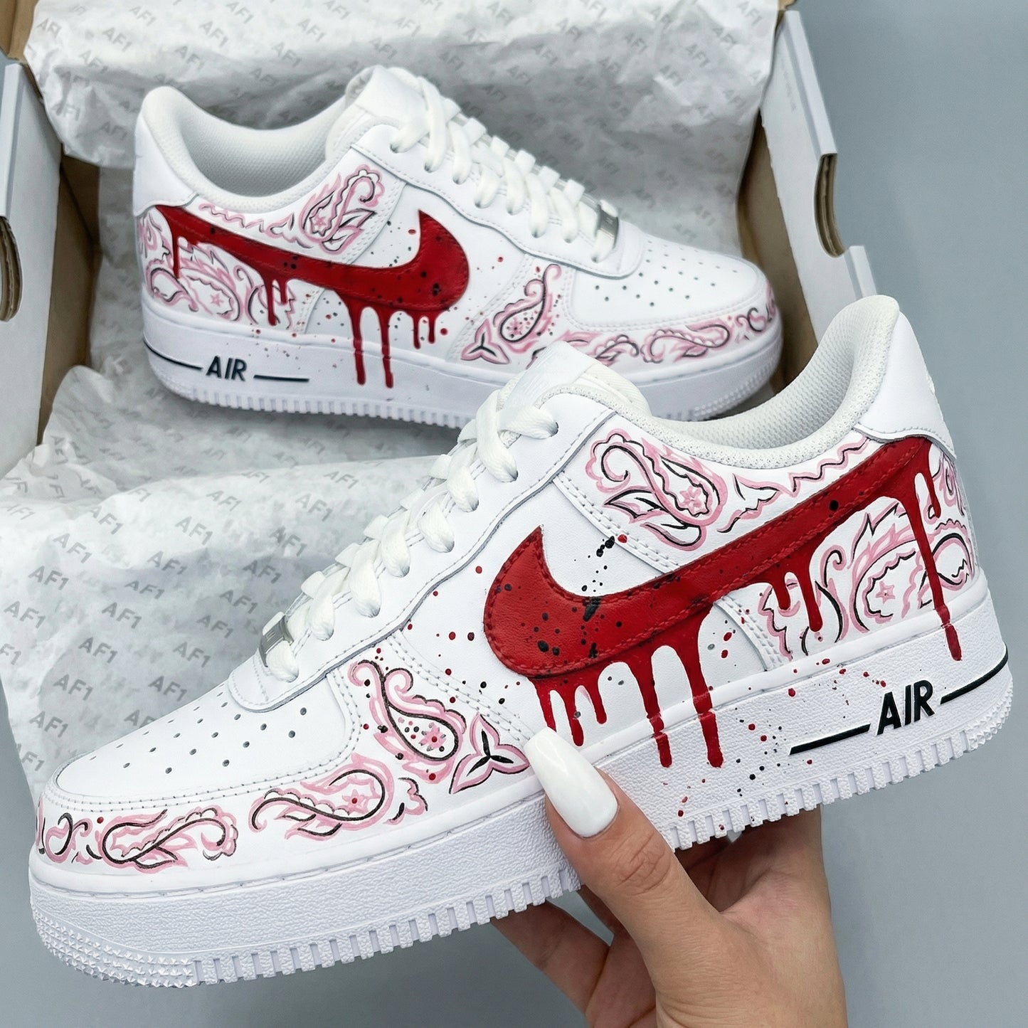 Red Pink Paisley Custom AF 1s Shoes