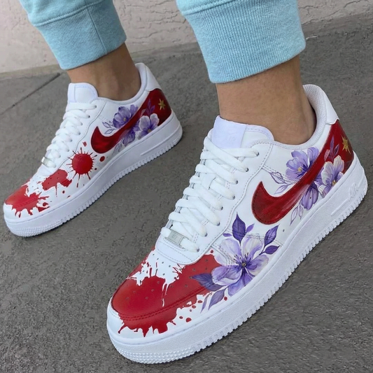 Red Purple Floral Splash Custom AF 1s Shoes