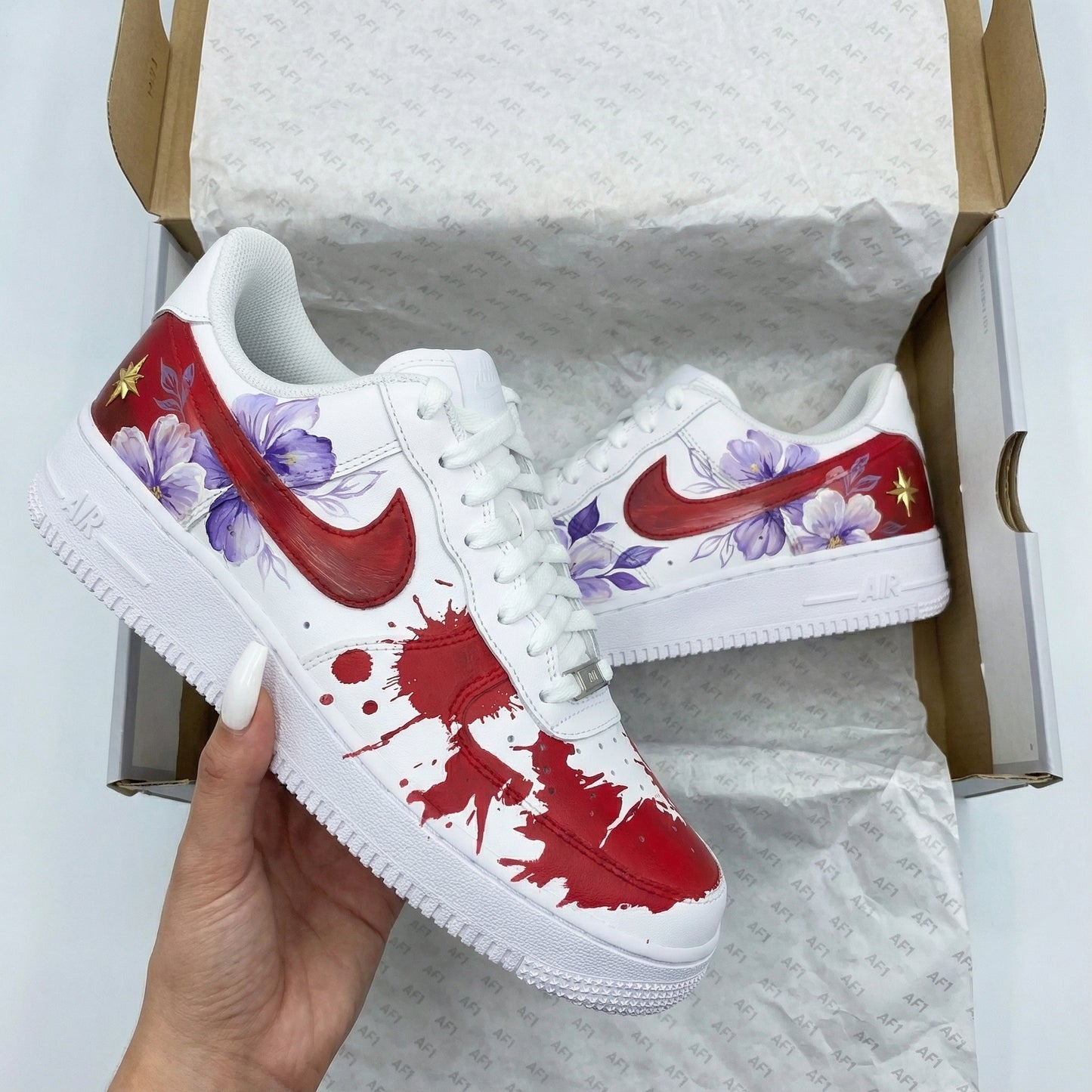 Red Purple Floral Splash Custom AF 1s Shoes