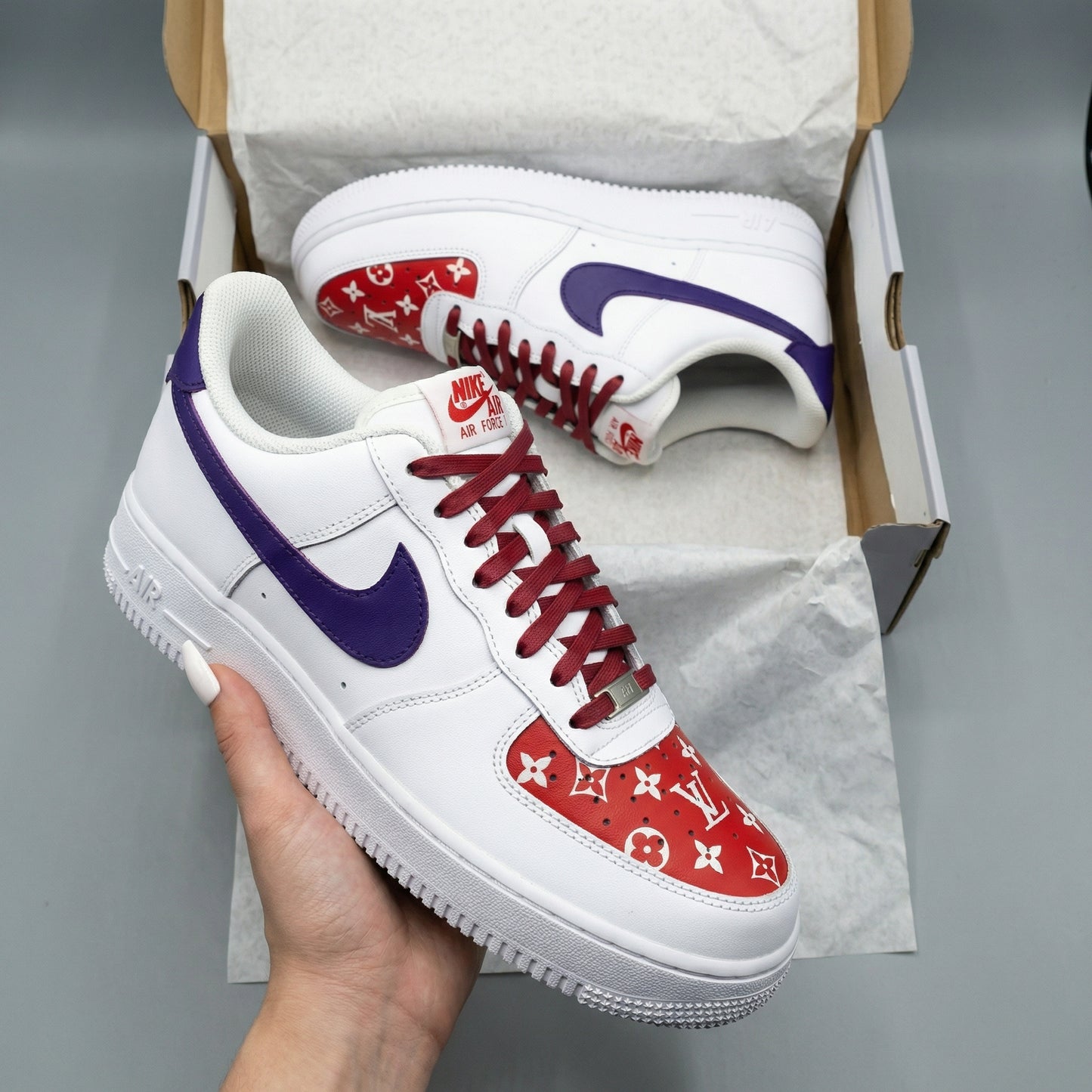 Red Purple LV Logo Custom AF 1s Shoes