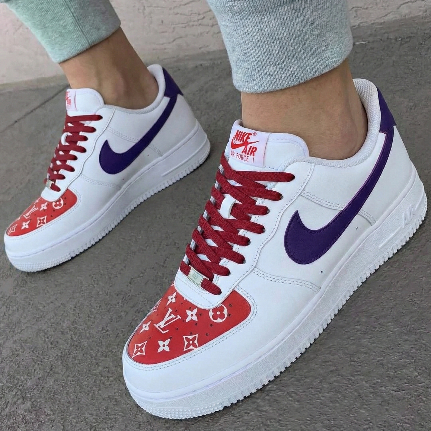 Red Purple LV Logo Custom AF 1s Shoes