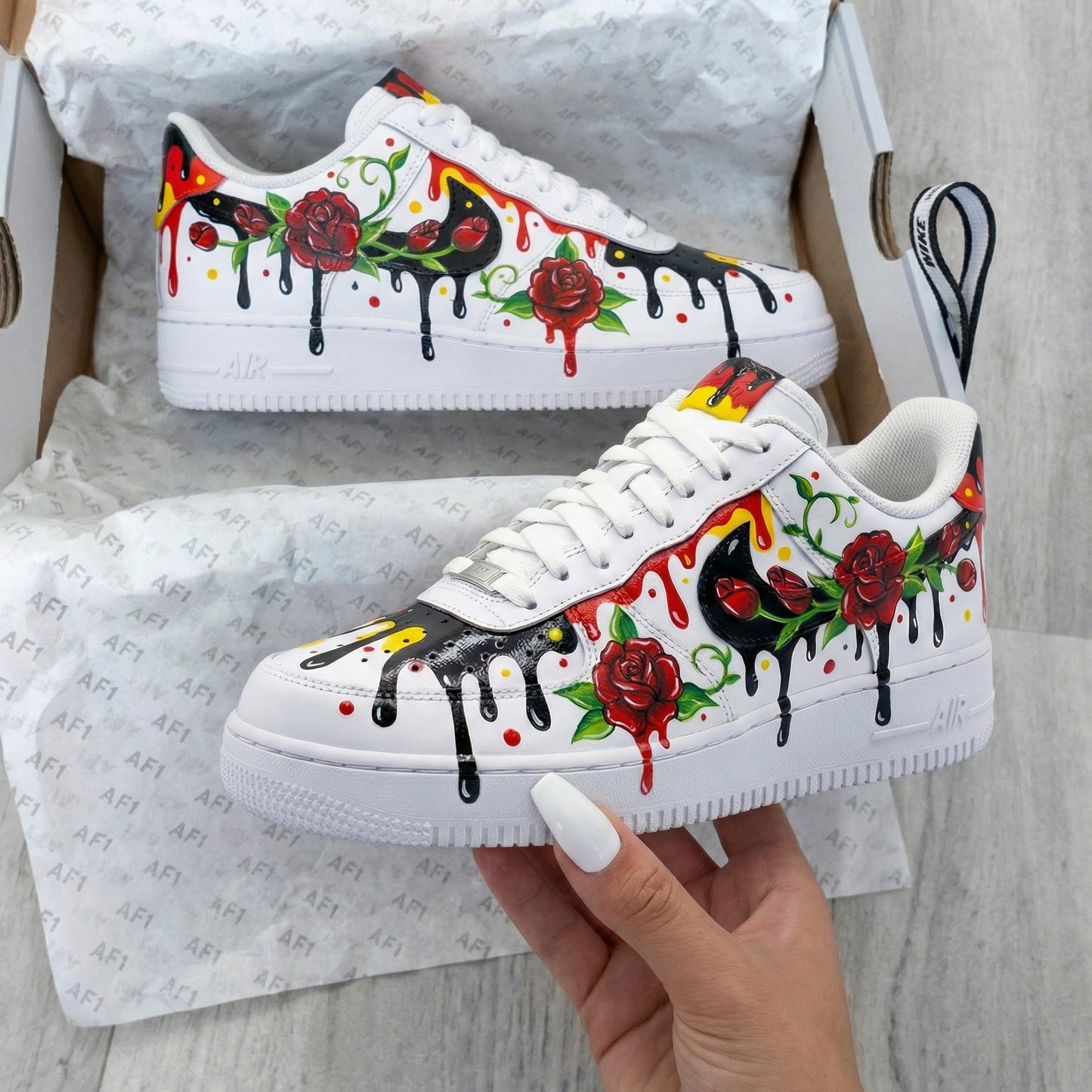 Red Rose Paint - Drip Custom AF 1s Shoes
