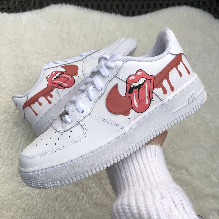 Red Tongue Custom AF 1s Shoes