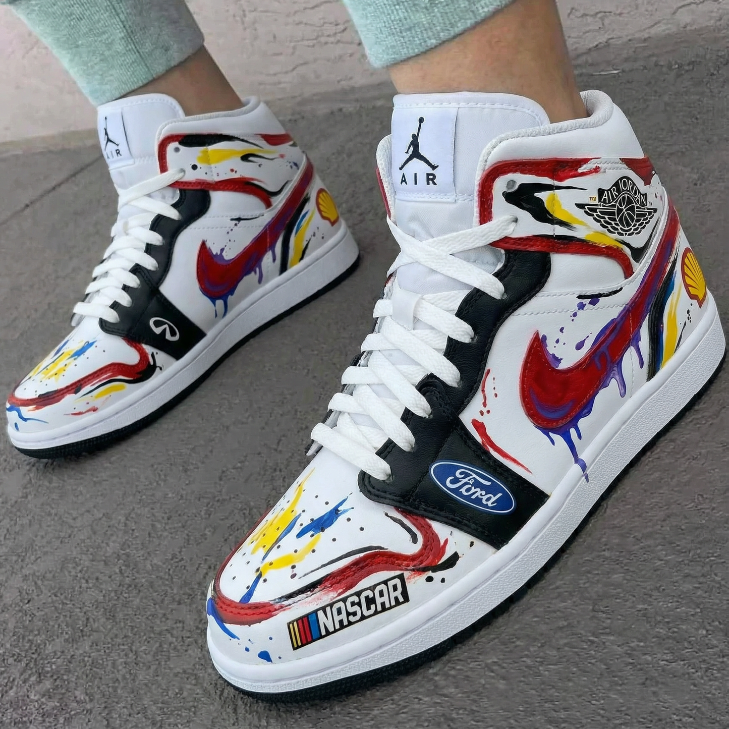 Red Yellow Black Paint Splatter Custom AJ 1s Shoes