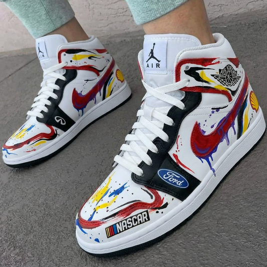 Red Yellow Black Paint Splatter Custom AJ 1s Shoes