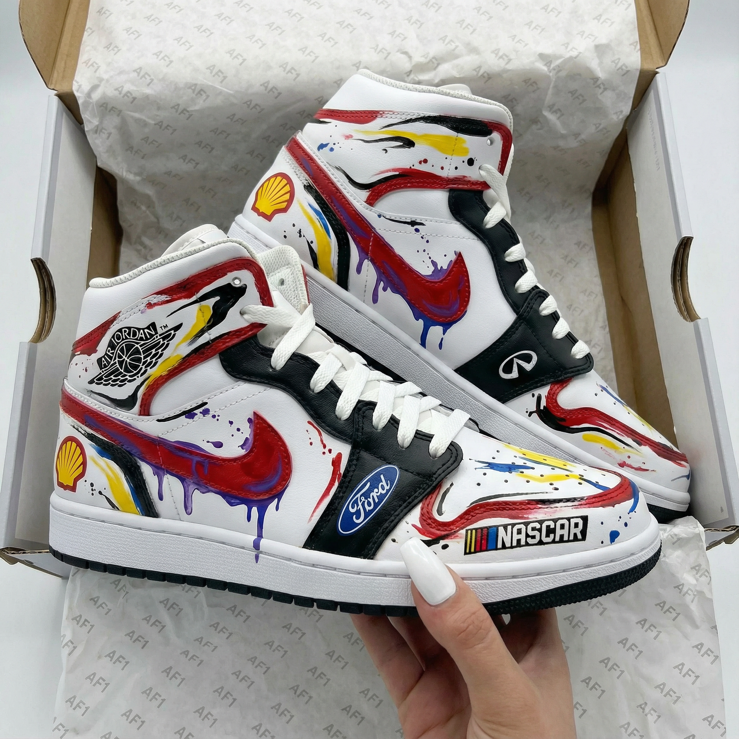 Red Yellow Black Paint Splatter Custom AJ 1s Shoes