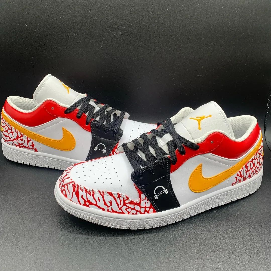 Red Yellow Crackle Custom AJ 1s Shoes
