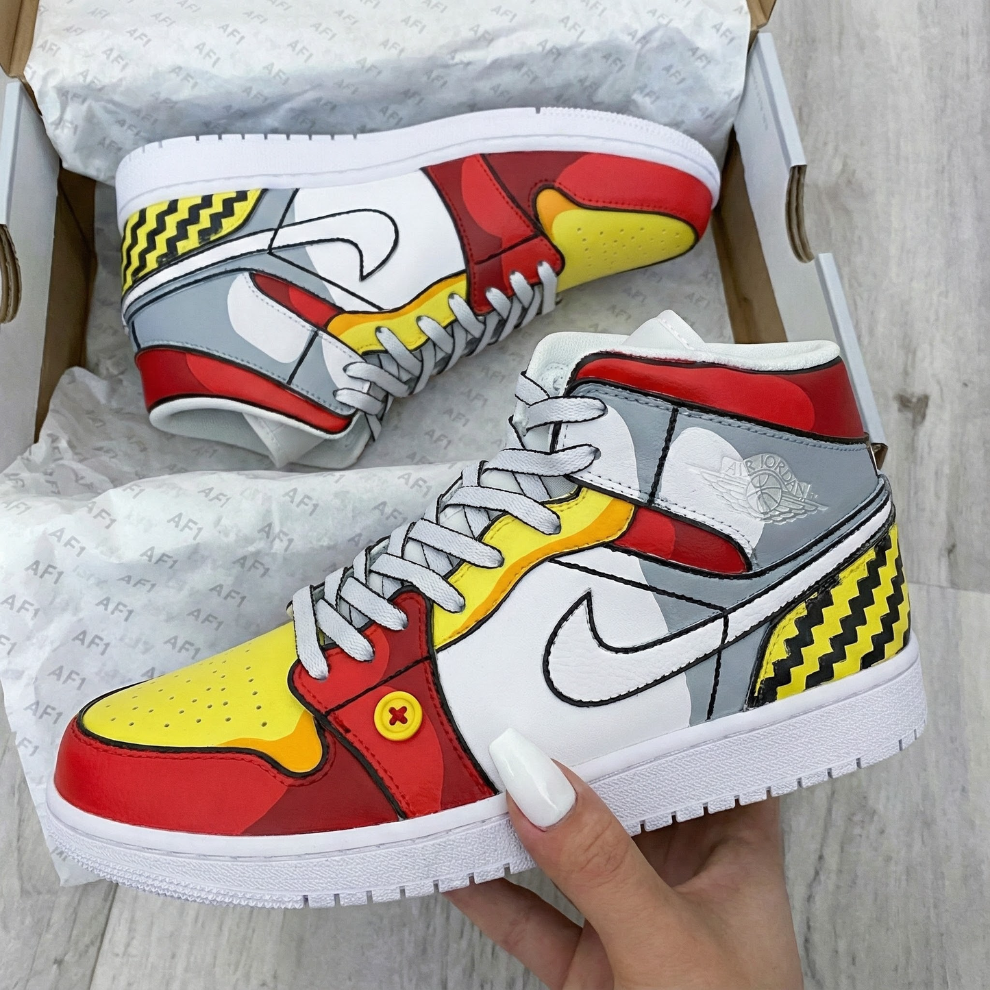 Red Yellow Gray Cartoon Custom AJ 1s Shoes