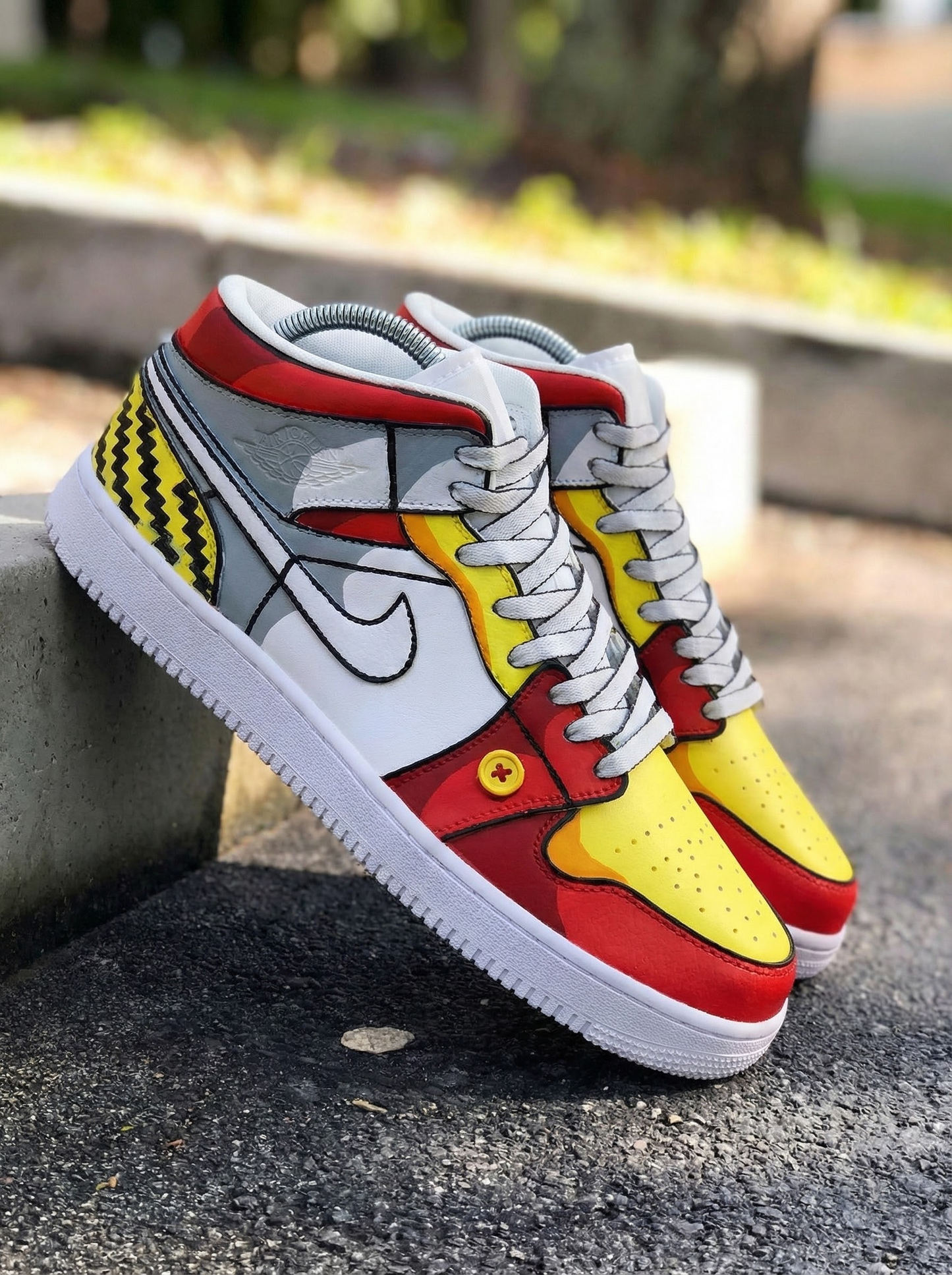 Red Yellow Gray Cartoon Custom AJ 1s Shoes