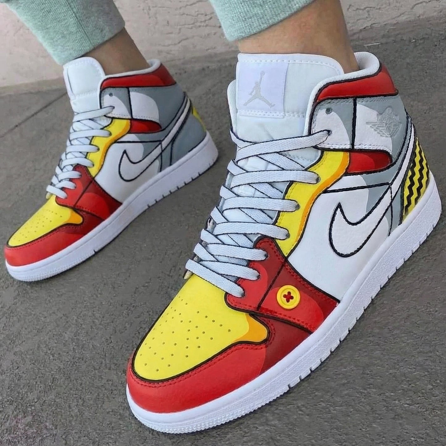 Red Yellow Gray Cartoon Custom AJ 1s Shoes