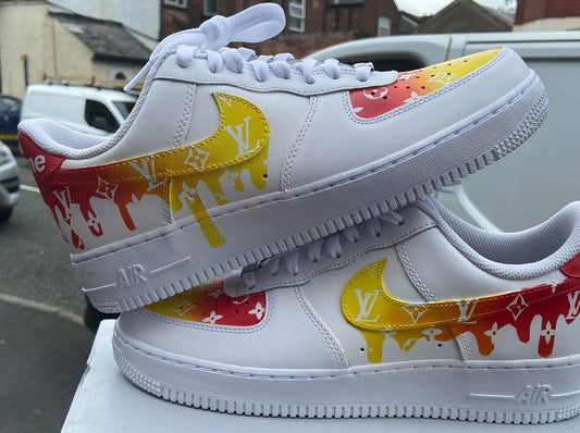 Red Yellow LV Drip Custom AF 1s Shoes