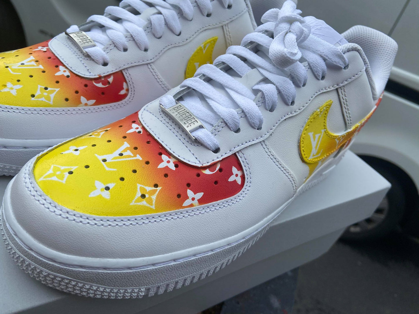 Red Yellow LV Drip Custom AF 1s Shoes