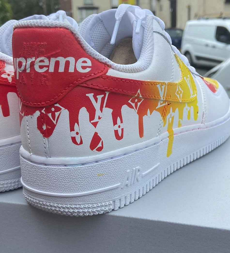 Red Yellow LV Drip Custom AF 1s Shoes
