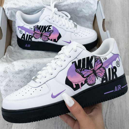 Romantic Purple Black Butterfly Wings Custom AF 1s Shoes