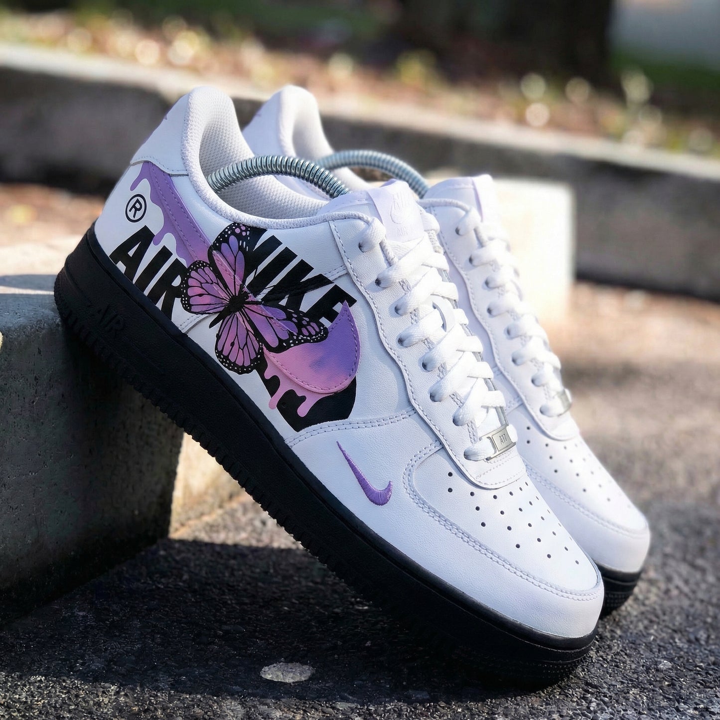 Romantic Purple Black Butterfly Wings Custom AF 1s Shoes