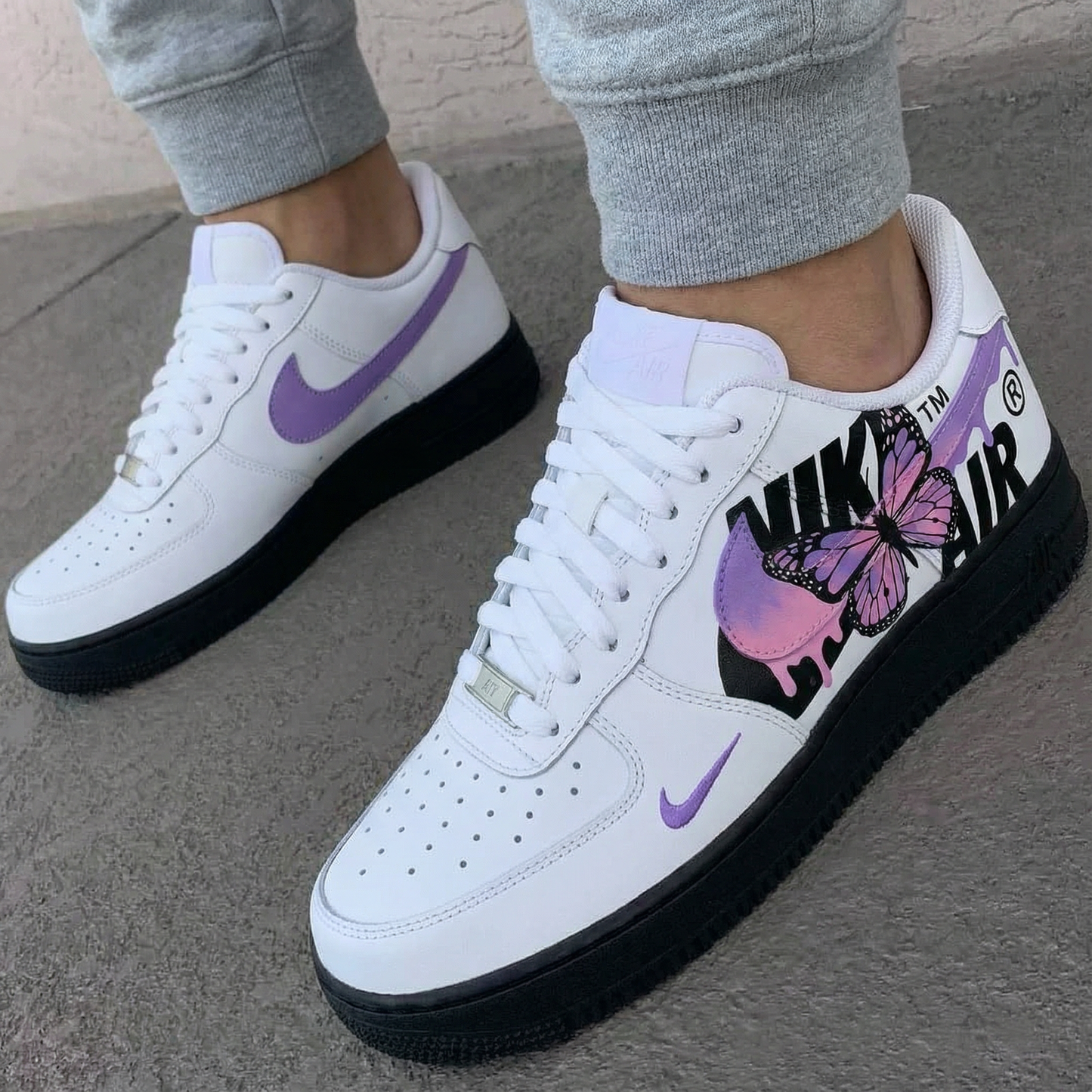 Romantic Purple Black Butterfly Wings Custom AF 1s Shoes