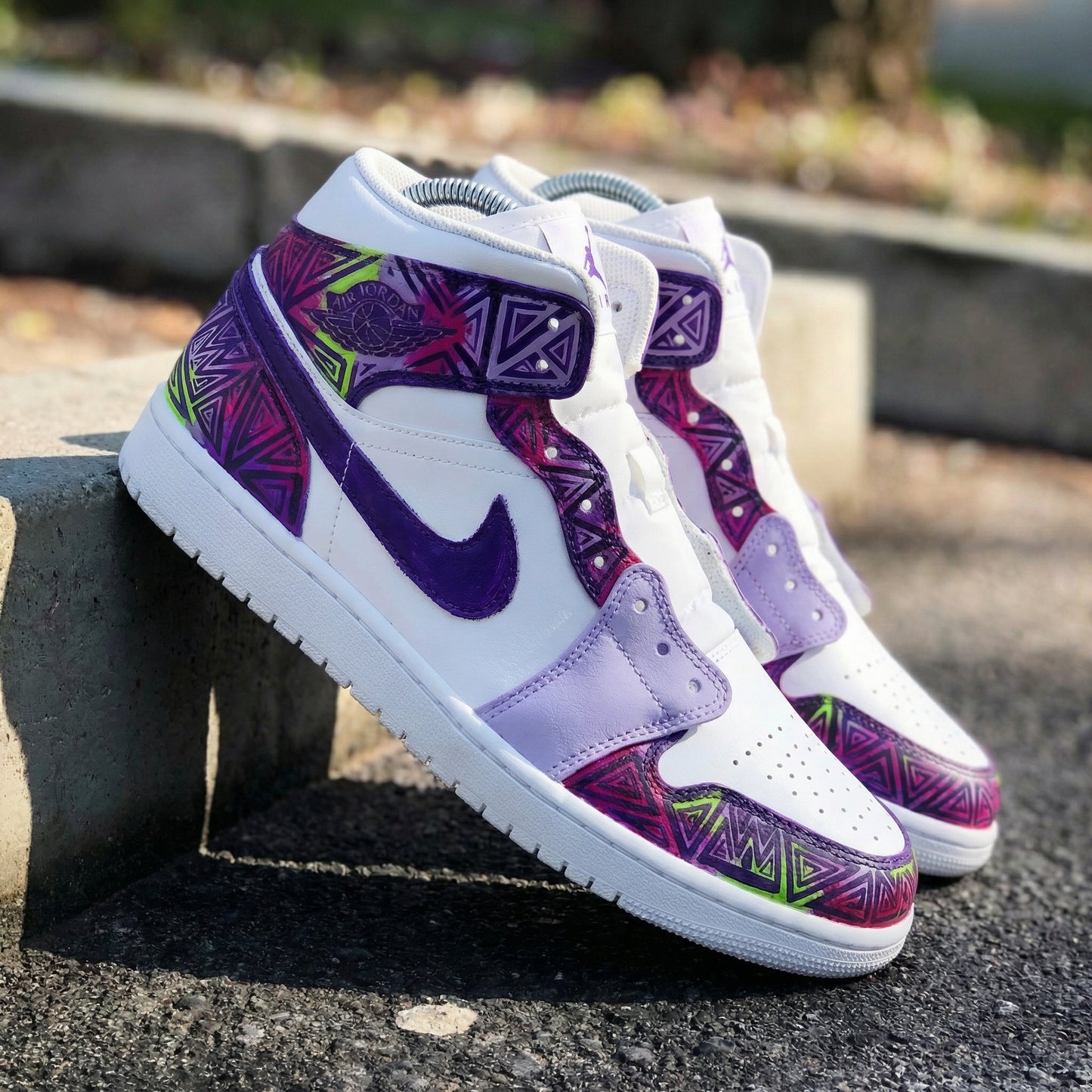 Romantic Purple Pink Abstract Geometric Custom AJ 1s Shoes