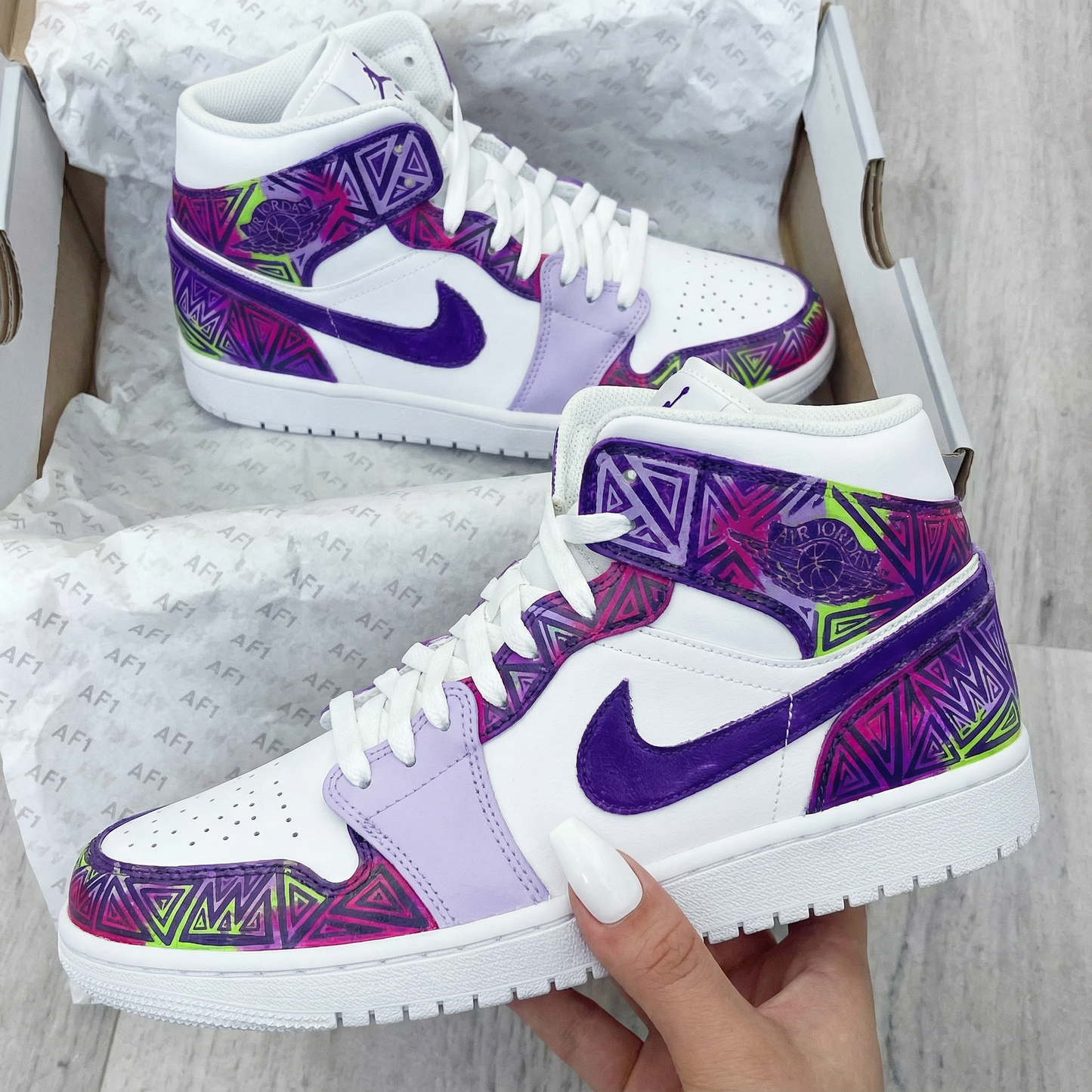 Romantic Purple Pink Abstract Geometric Custom AJ 1s Shoes
