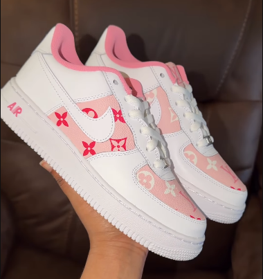 White Pink LV Custom Air Force 1 Sneakers