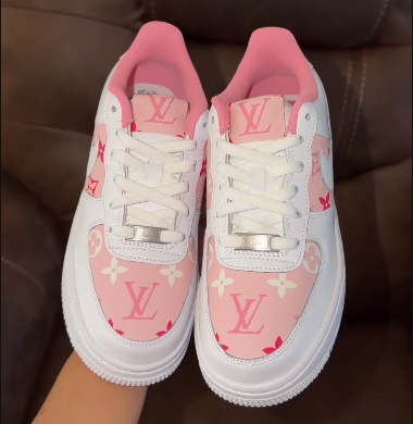 White Pink LV Custom Air Force 1 Sneakers