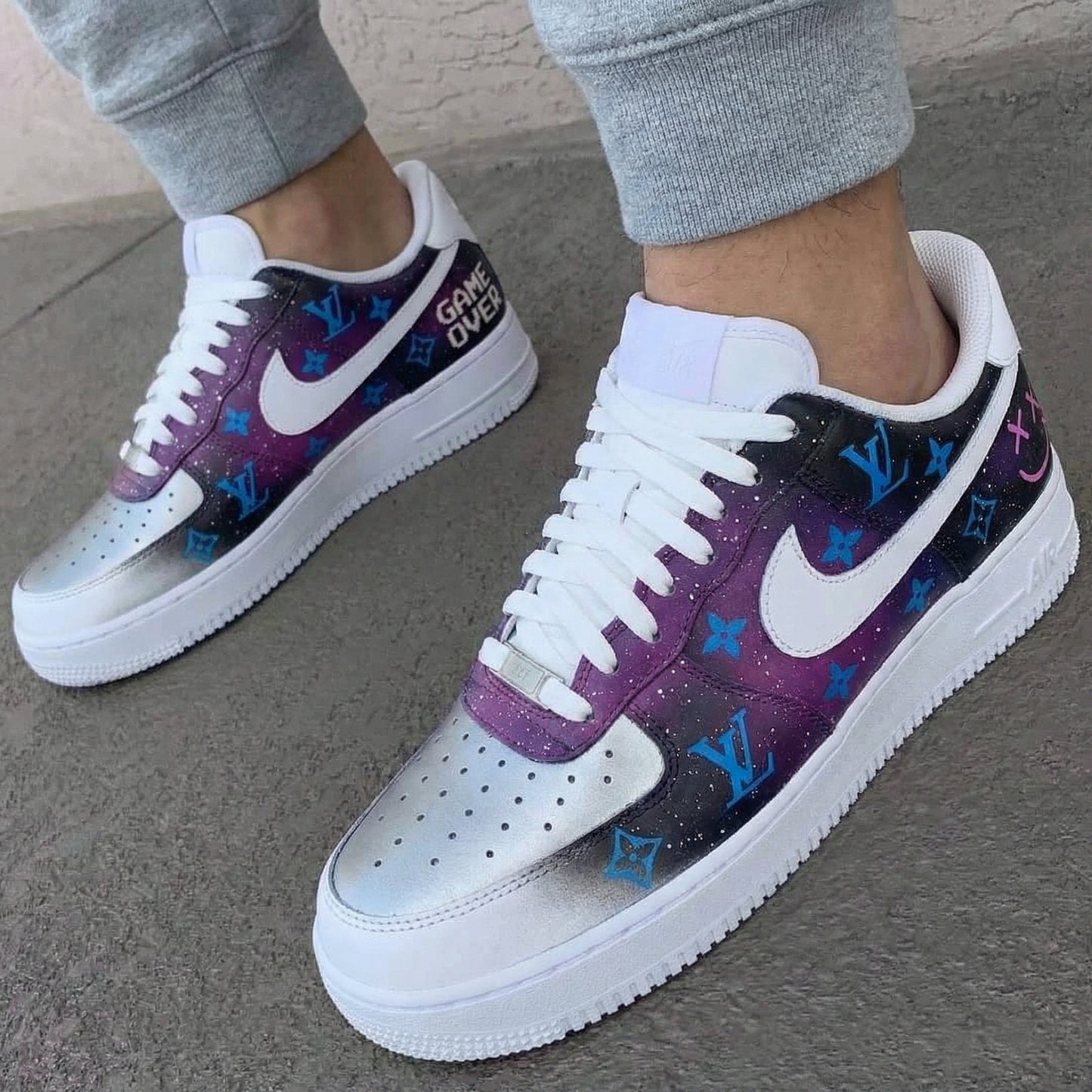 Silver Purple LV Pattern Custom AF 1s Shoes