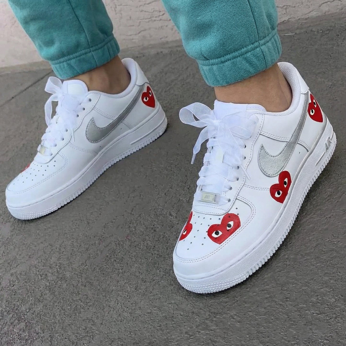 Silver Red Heart Custom AF 1s Shoes