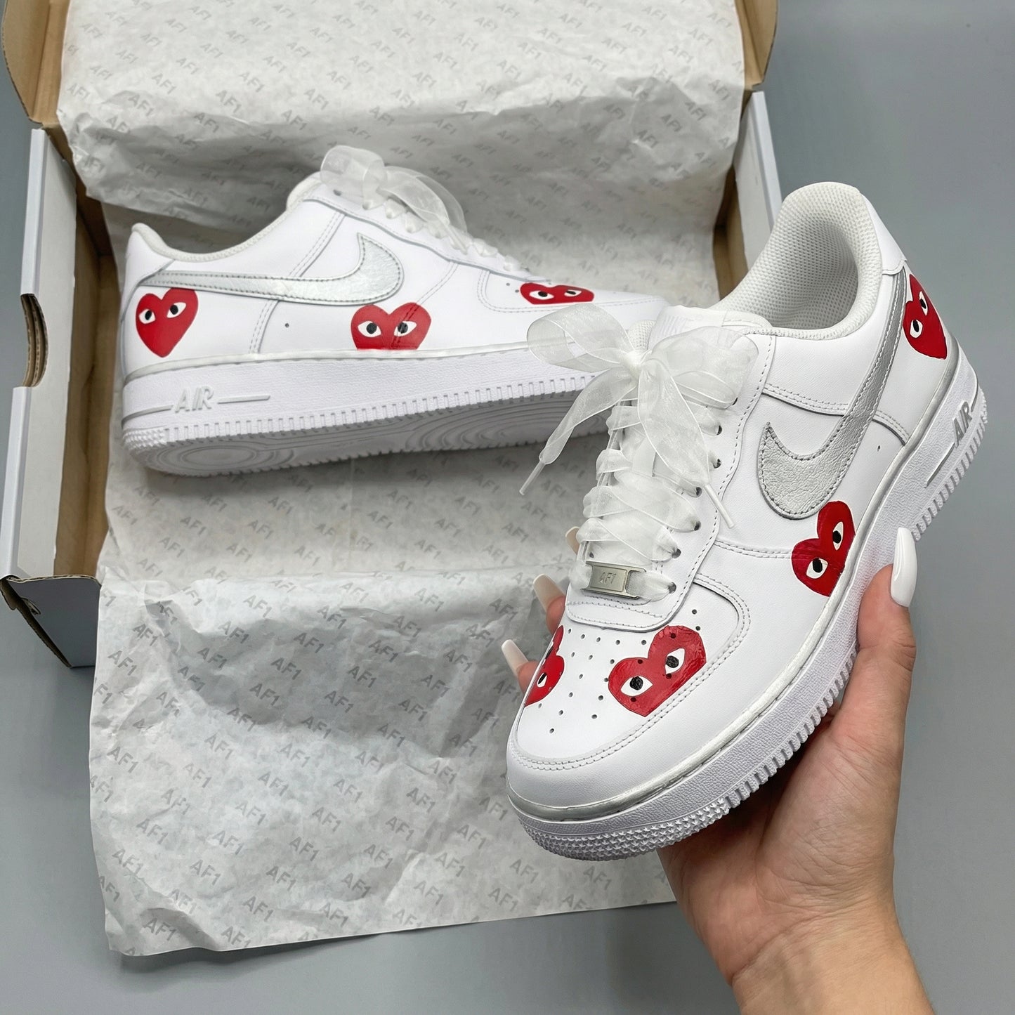 Silver Red Heart Custom AF 1s Shoes