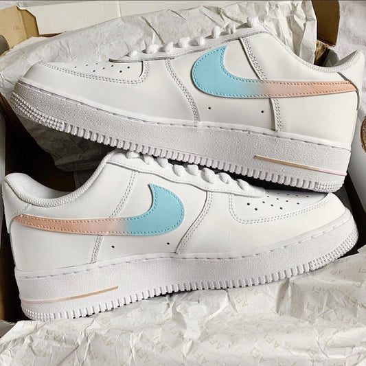Soft Baby Blue and Blush Pink Pastel Custom AF 1s Shoes