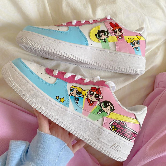 Soft Baby Blue Pink Powerpuff Girls Custom AF 1s Shoes