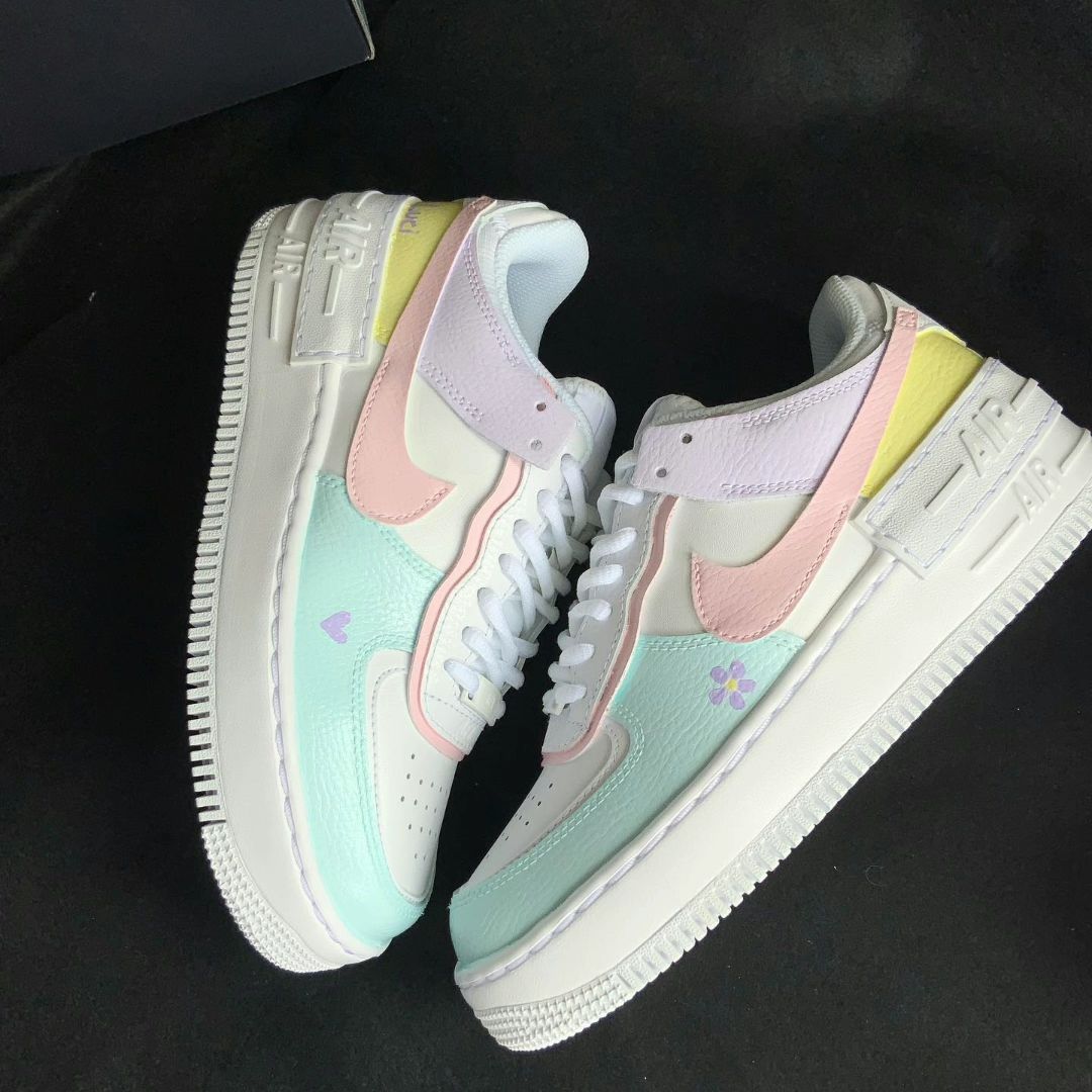 Soft Baby Pink Mint Floral Design Custom AF 1s Shoes
