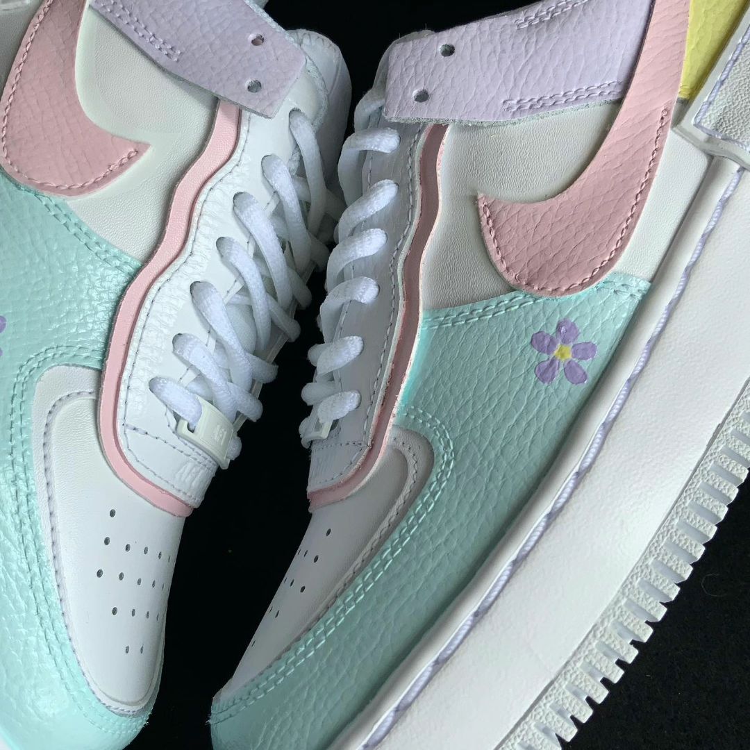 Soft Baby Pink Mint Floral Design Custom AF 1s Shoes