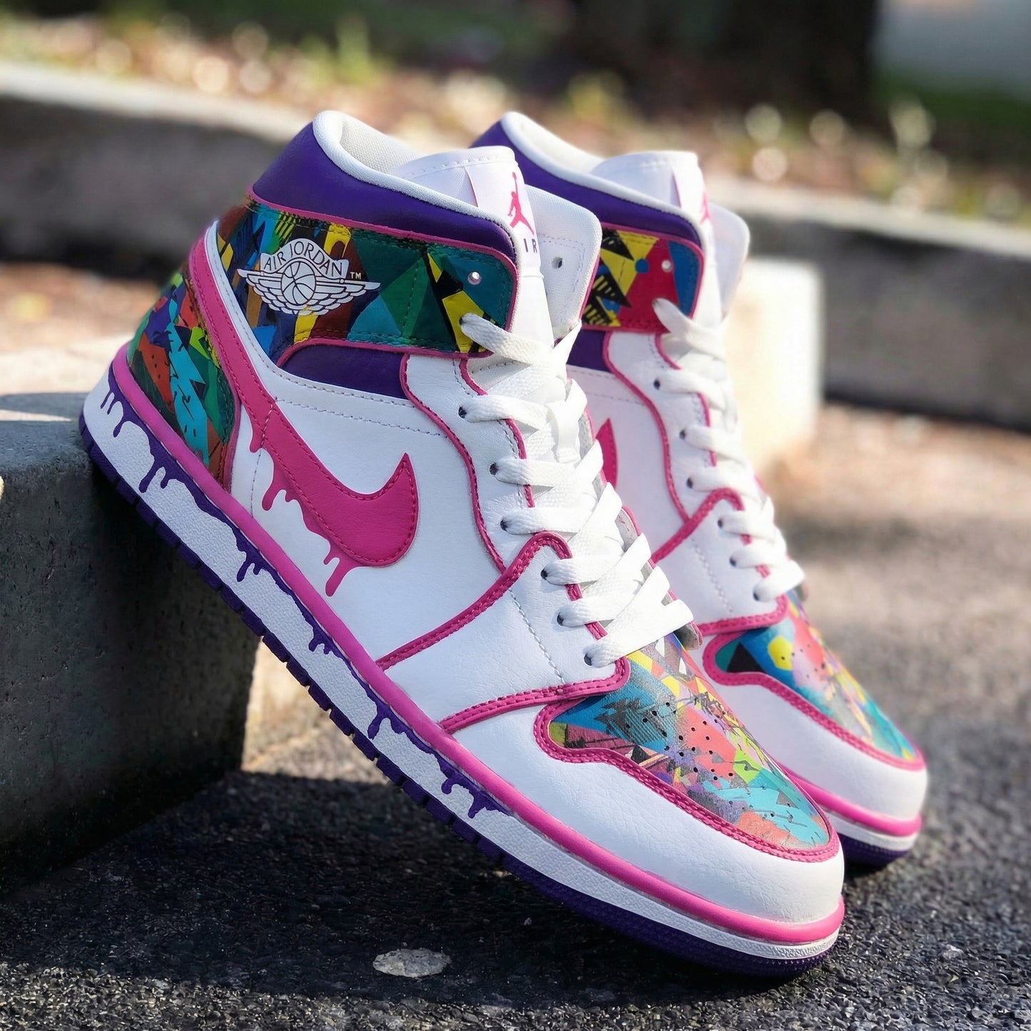 Soft Pink Purple Mosaic Pattern Custom AJ 1s Shoes