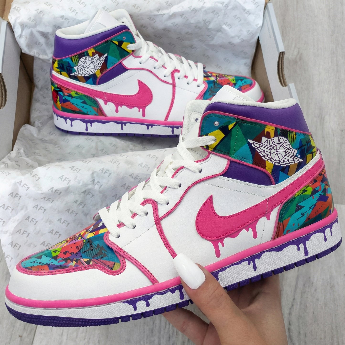Soft Pink Purple Mosaic Pattern Custom AJ 1s Shoes
