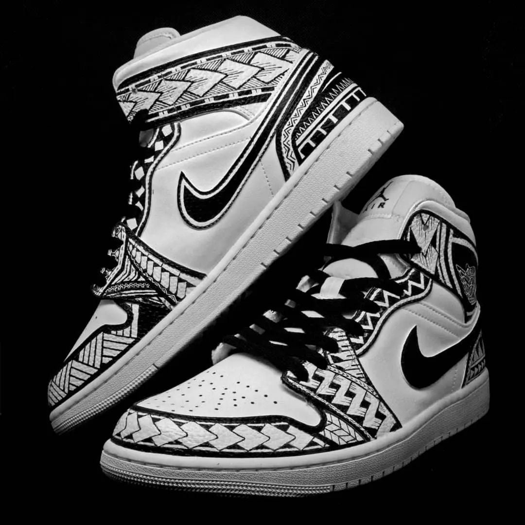 Striking Monochrome Tribal Pattern Custom AJ 1s Shoes