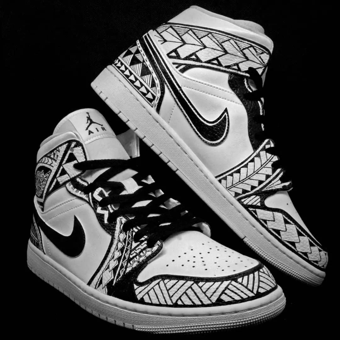 Striking Monochrome Tribal Pattern Custom AJ 1s Shoes