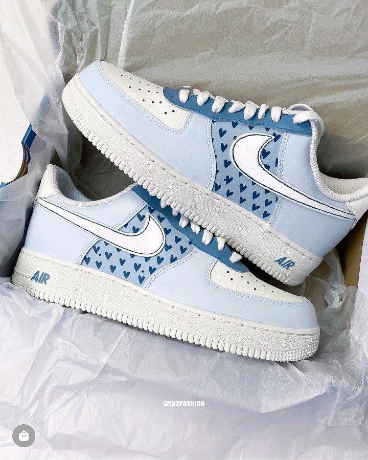 Sweet Baby Blue Heart Custom AF 1s Shoes