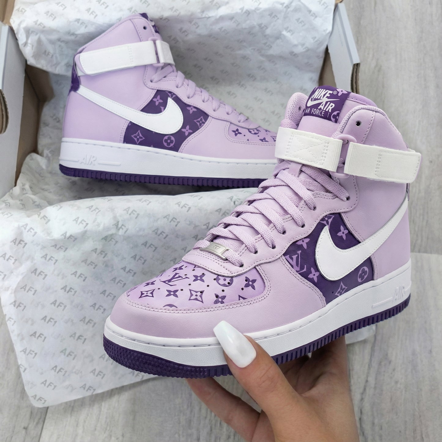 Sweet Light Lavender LV Pattern Custom AF 1s Shoes