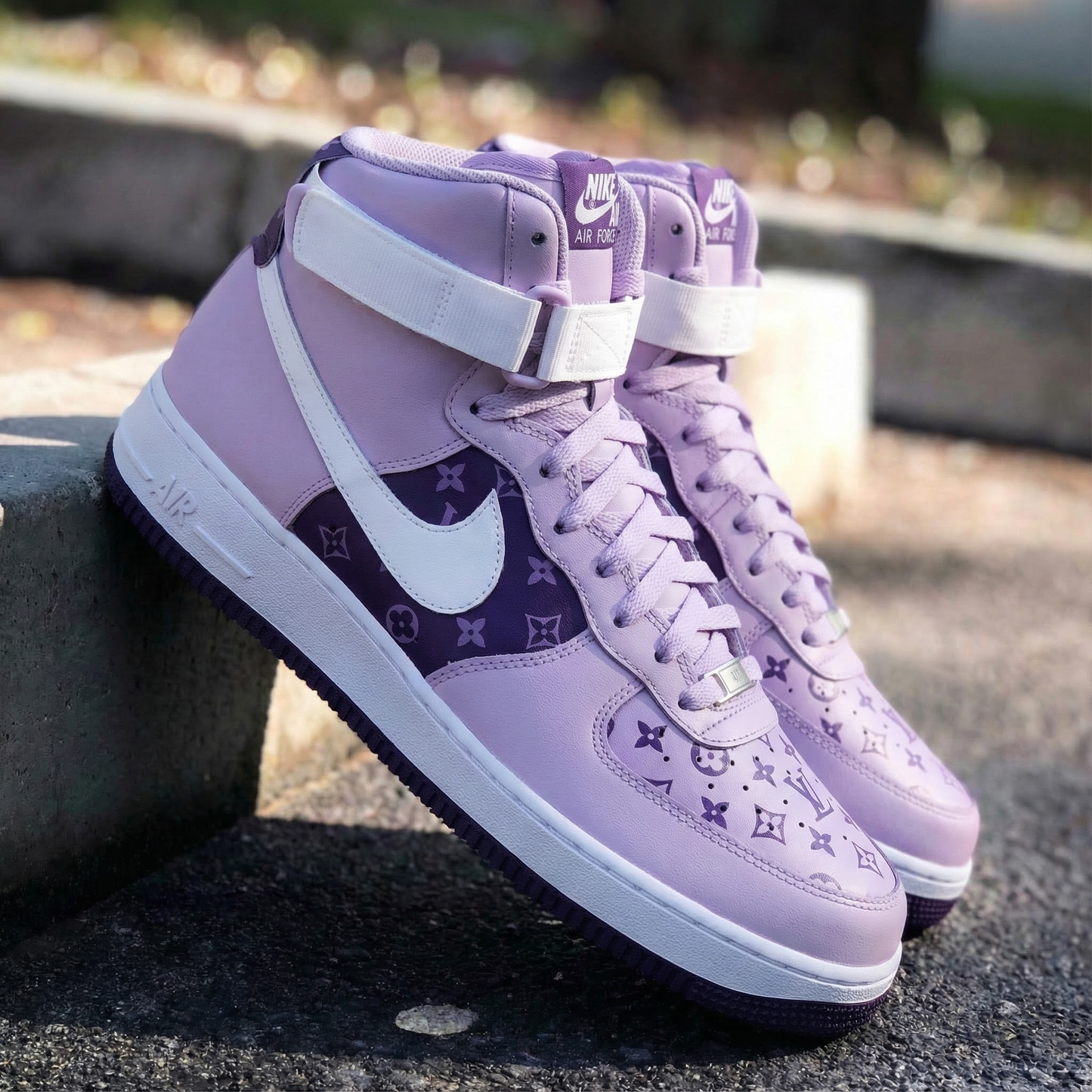 Sweet Light Lavender LV Pattern Custom AF 1s Shoes